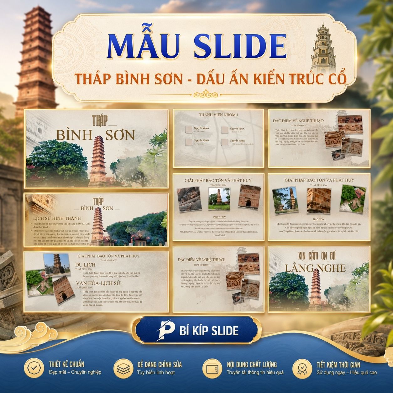 Mẫu Slide Tháp Bình Sơn - Dấu Ấn Kiến Trúc Cổ
